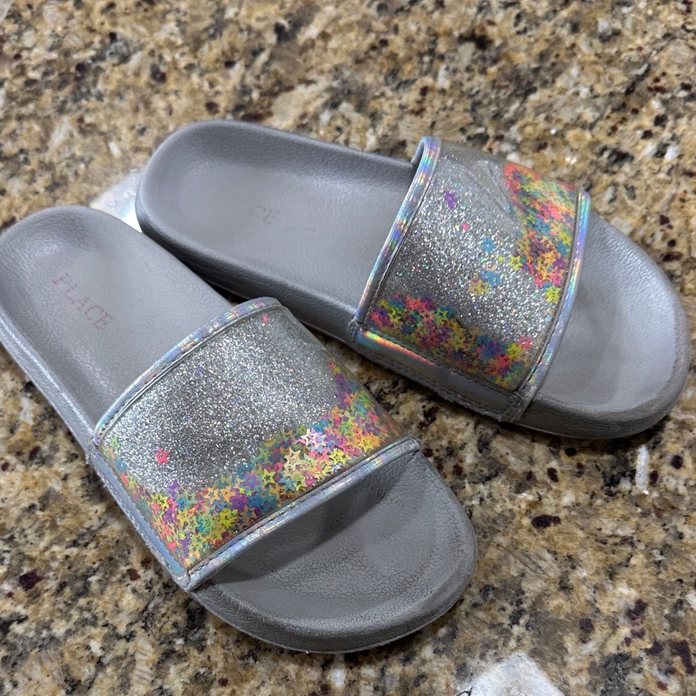 The Children's Place Silver Glitter Slide Sandals